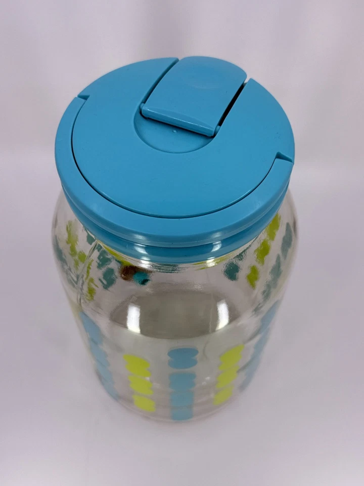 Jarra de vidrio Sun TEA de colección jarra amarillo azul lunares tapa dispensador de bebidas Foto 4 de 4
