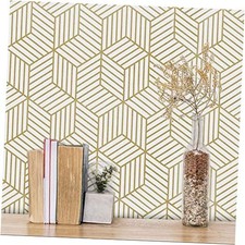 Geometric Peel and Stick Wallpaper 118In L 17.7In W Self 17.7" x 118" Gold