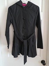 Rothschild Girls Hooded Pain Coat Flared Hem, Tie waist. Black Size L, 14