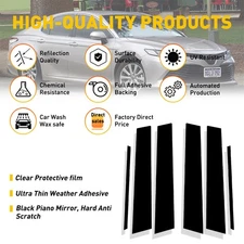 Glossy Black Door Window Pillar Post Decor Cover Trim For Toyota 2012-2017 Camry