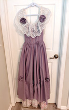 Vintage Lavender 70s 80s Lace Gown Dress Victorian Romantic Union Made USA