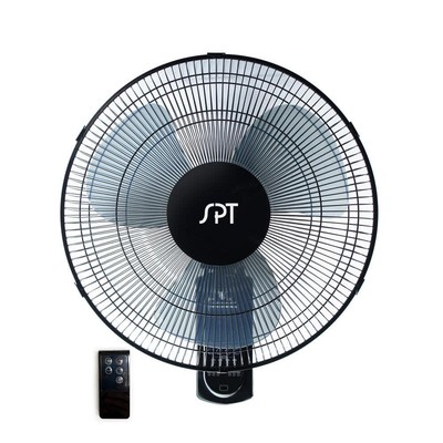 SPT Wall-Mount Fan Black 16''Dia 3-Speed Timer Oscillation Remote Control 3-Modes