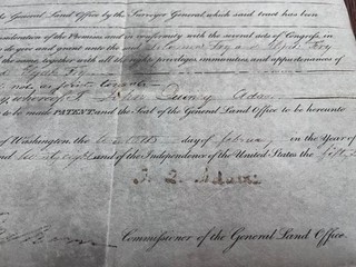 1828 President John Quincy Adams SIGNED Complete Document REV WAR LAND GRANT MO