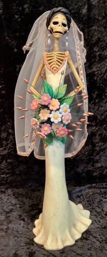 La Catrina Bride Mexican Clay Folk Art 19” Day of the Dead Calavera Sculpture - Picture 2 of 23