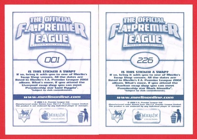 Merlin: Premier League 2002 · Albumaufkleber 1-428