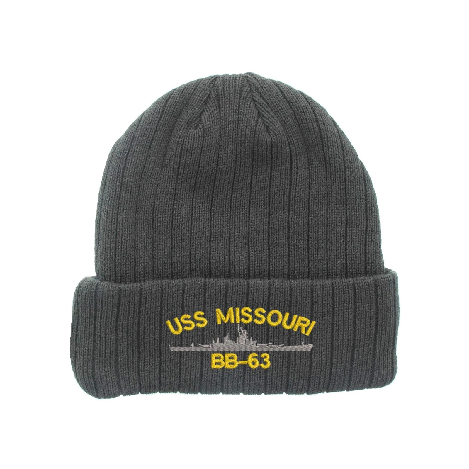 USS BB-63 embroidered fleece beanie hat, insulated winter beanie hat