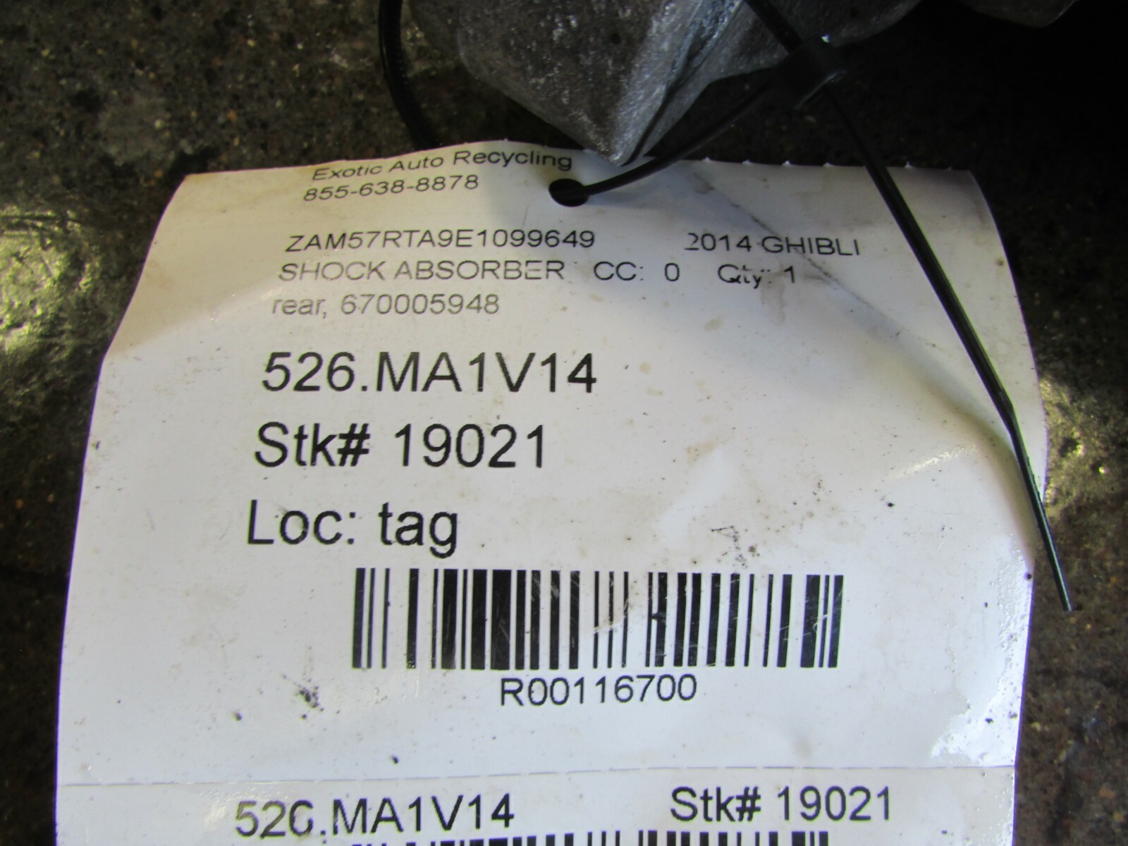 Maserati Ghibli, Rear Shock Absorber, Used, P/N 670005948