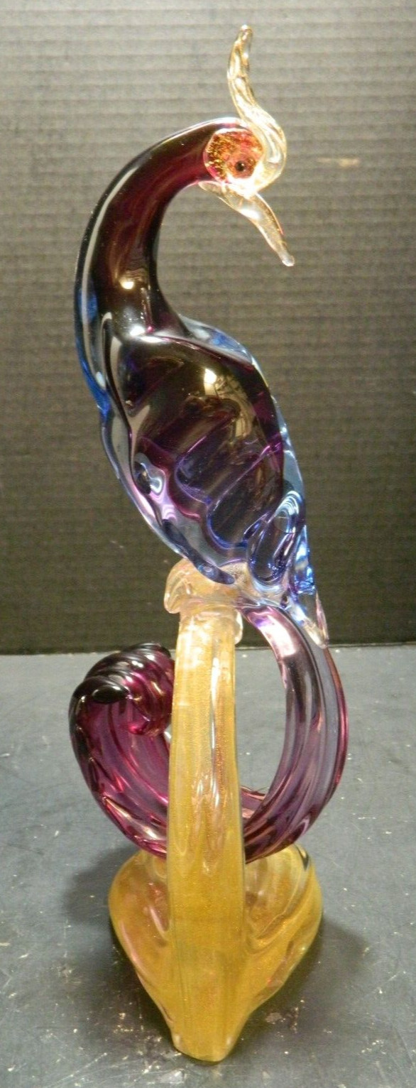 Barbini Murano Purple Gold Bird of Paradise Italian Art Glass Pheasant Sculpture