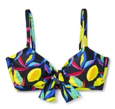 Tabitha Brown Lemon Print Tie Front Bikini Top Size Large 12-14
