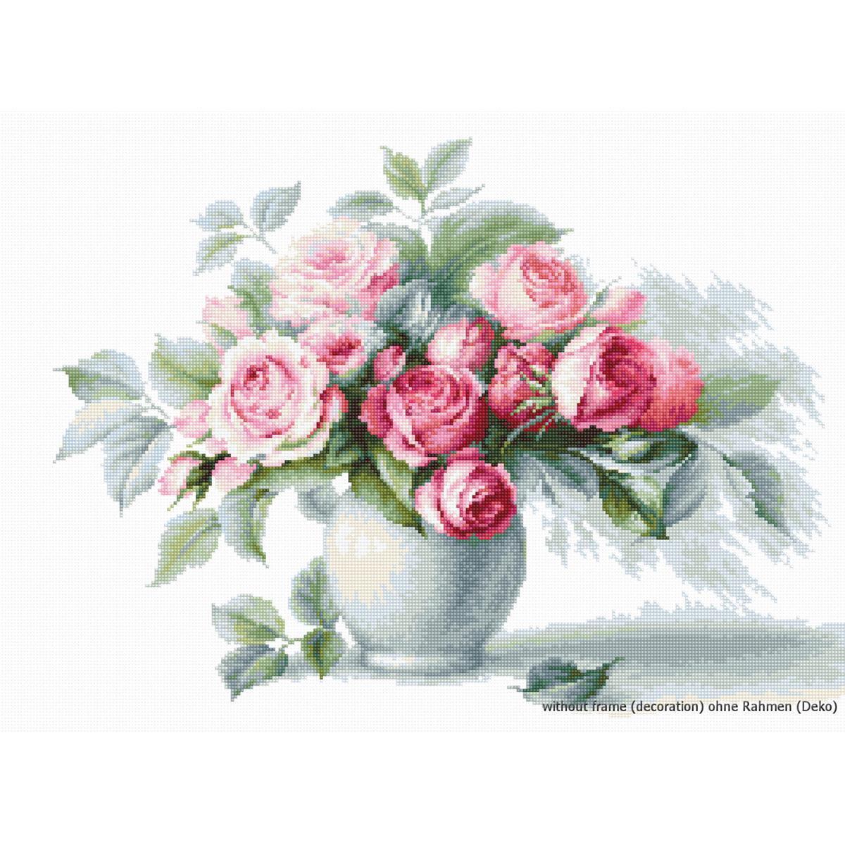 Luca-S counted Cross Stitch kit ""Still life with tea roses Aida"", 35,5x26cm, DIY