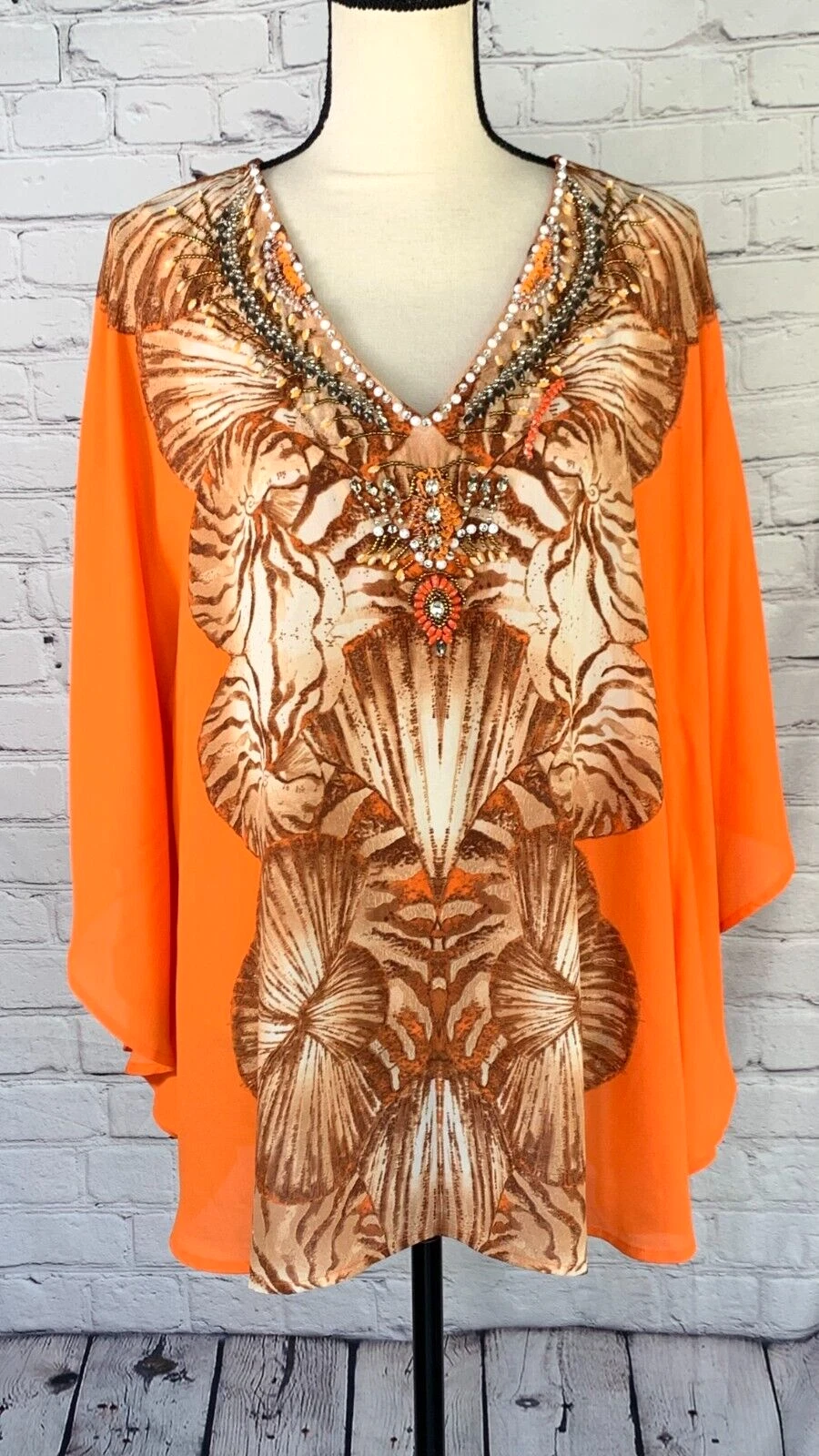 Chico's Bright Shell Beaded Poncho Orange Paradise Lily SIZE L/XL
Opens in a new window or tab