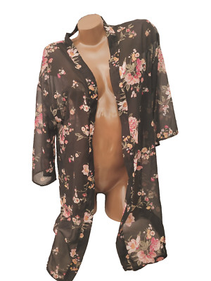 New Wall Flower cover up semi sheer floral print open front swimsuit cover up