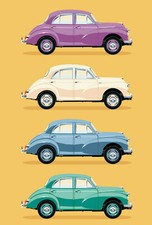4 Morris Minor Classic Iconic Car Profile Sideview A4, A3, A2 Poster