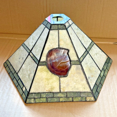 Spectrum Hexagonal Stained Glass Sliced Carnelian Agate Rock Lampshade Green
