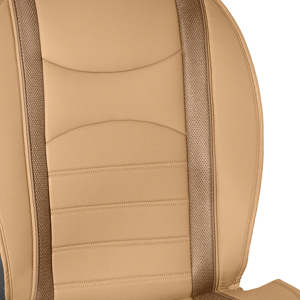 Funda de asiento de cojín de cuero sintético perforada de ajuste universal para automóvil, SUV - Juego completo Foto 2 de 4