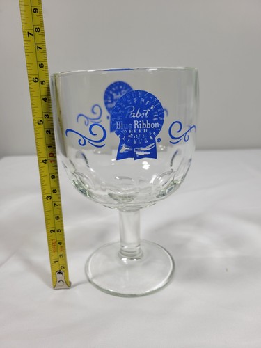 Pabst Blue Ribbon Thumbprint Dimpled Stemmed Goblet Beer Glass Vintage - Picture 6 of 6