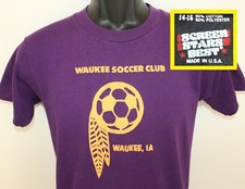Waukee Iowa Soccer Club vtg kid  s t-shirt youth 14-16 purple 80s 90s soft thin