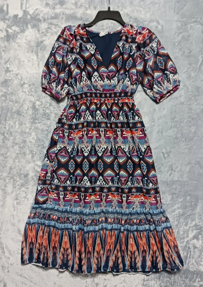 Antiguo Vestido Azul Marino Mujer Pequeño Forrado Verano Exterior Todos los Días Comodidad Cintura Ajustada Foto 3 de 4