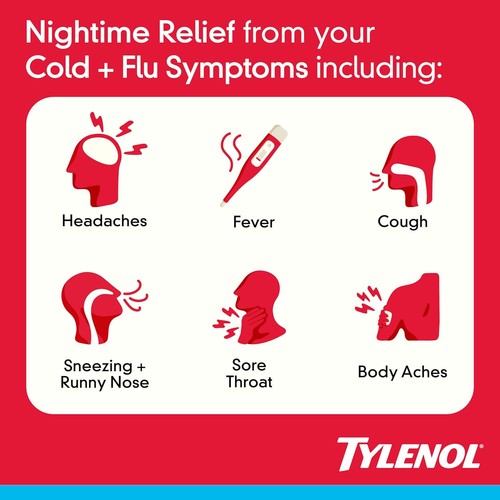 NEW Tylenol Nighttime Cold & Flu Liquid Gels, Multi-Symptom Relief, 24 ct - Picture 3 of 6