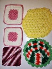 Lot of 5 Vintage Crochet Pot Holders Hot Pads Trivets Handmade Trivet 3 Sizes