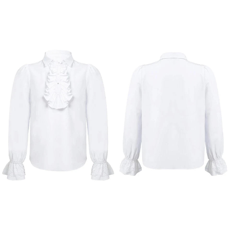 UK Boys Medieval Pirate Shirt Renaissance Costume Colonial Ruffle Shirts Blouse
