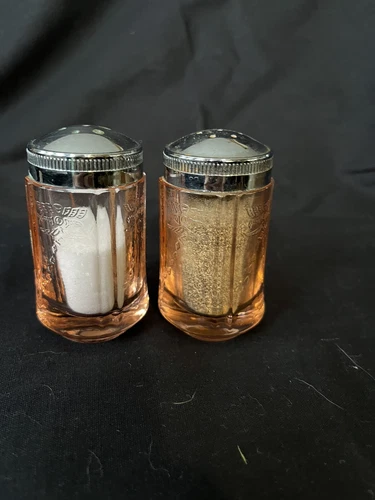Vintage Pink Depression Glass "Open Rose"  Salt and Pepper Shakers