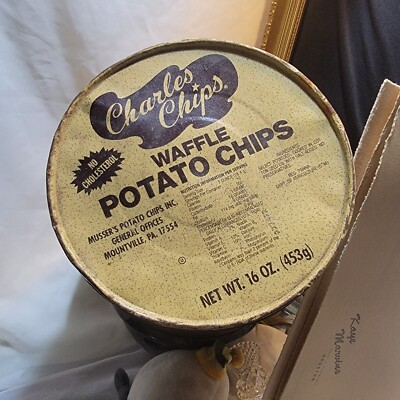 Huge Vintage CHARLES CHIPS Co. POTATO Chip Tin Can Musser's