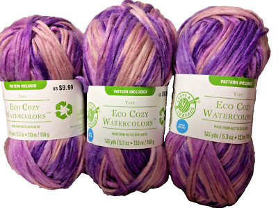 Loops & Threads Yarn Eco Cozy Watercolors  Orchid Mist  3 Pack