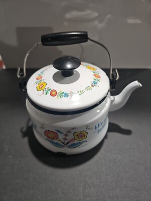 Vintage Berggren Swedish Enamelware Teapot Tea Kettle