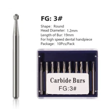 10-100Dental Round Carbide Steel Drills Burs FG-03 Bur for High Speed Handpiece