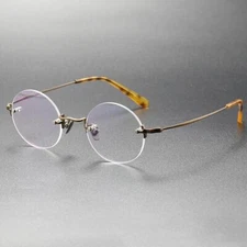 Women Rimless Retro Round Eyeglasses Men Vintage Pure Titanium Glasses Frame Rx