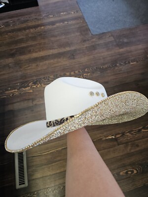 Sparkly White And Leopard Cowgirl Hat