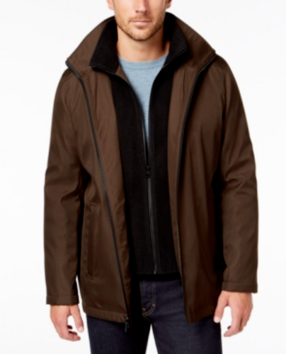 Calvin Klein Men's Ripstop Full-Zip Jacket with Fleece Bib - Tobacco