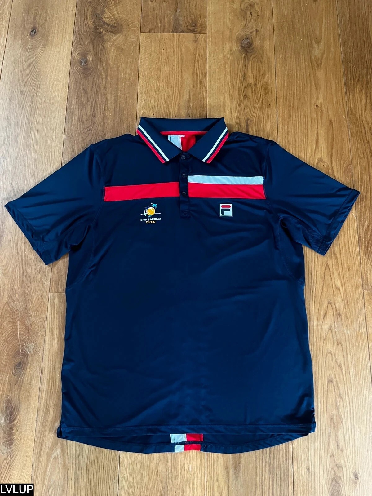 Polo aperta blu navy rossa e bianca Fila BNP Paribas