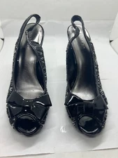 Nine West Women Shoes Illiana Black Tweed Slingback Platform Heels  Sz 10.5 M