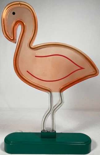 VINTAGE PINK FLAMINGO ACRYLIC NEON TABLE LIGHT LAMP SIGN 13.5 INCH TALL