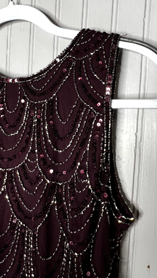 Vestido JKARA para mujer talla 8 púrpura con cuentas sin mangas vestido de noche formal lentejuelas Foto 4 de 4