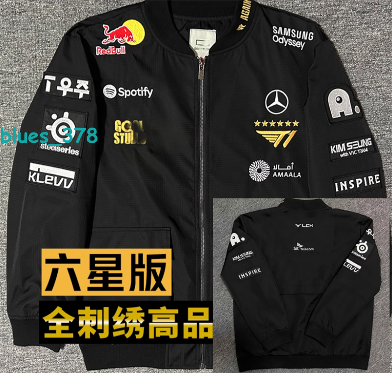 T1　ジャケット2025 LCK 2025 LCK Team T1 Uniform Black Coat S15 Faker Six-star Embroidery