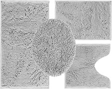 4-Piece Bathroom Rug Set with Toilet Lid Cover, Soft Chenille Mats, Non-Slip
