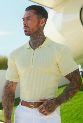 Father Sons Classic Yellow Ribbed Zip Polo w/Contrast Short Sleeve NWOT