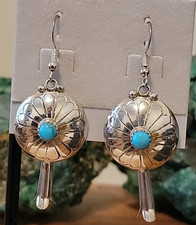 Navajo Kürbisblüte Sterling Silber Türkis Ohrringe Draht signiert JJ