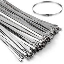100PCS 11.8Inch Metal Cable Zip Ties - 304 stainless steel Heavy Duty Self-lo...