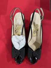 Salvatore Ferragamo Women's Vintage Heels Black Leather Peep Toe Size 7