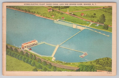 #ad Hydro Electric Plant Barge Canal Lock amp; Oswego River Oswego New York Postcard $5.95