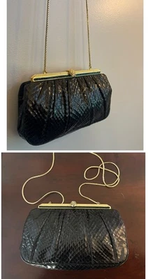 Judith Leiber Black Snakeskin Evening Shoulder Clutch Crossbody Handbag Vintage - Image 1 of 4
