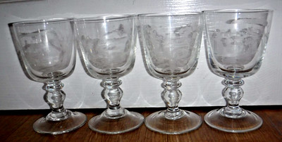   4er Set Vintage seltene Webb Corbett Kristall Weinkelche - Landleben Szenen