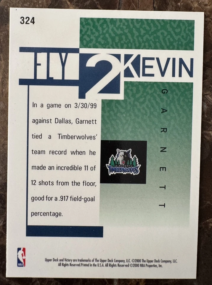 2000-01 Upper Deck Victory Fly 2 KEVIN GARNETT Card #324 TIMBERWOLVES - Image 2 of 2