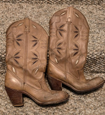 Vintage Women's ACME Dingo Tan Inlay Western Boots - Made in USA - Size 6 M