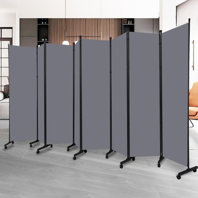 Room Divider Folding Privacy Screens with Lockable Wheels, 176'' Fabric Parti...