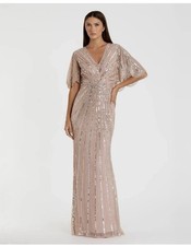 NWT Mac Duggal 93583 Sz 16 Vintage Rose Beaded Sequin Cape Sleeve Gown